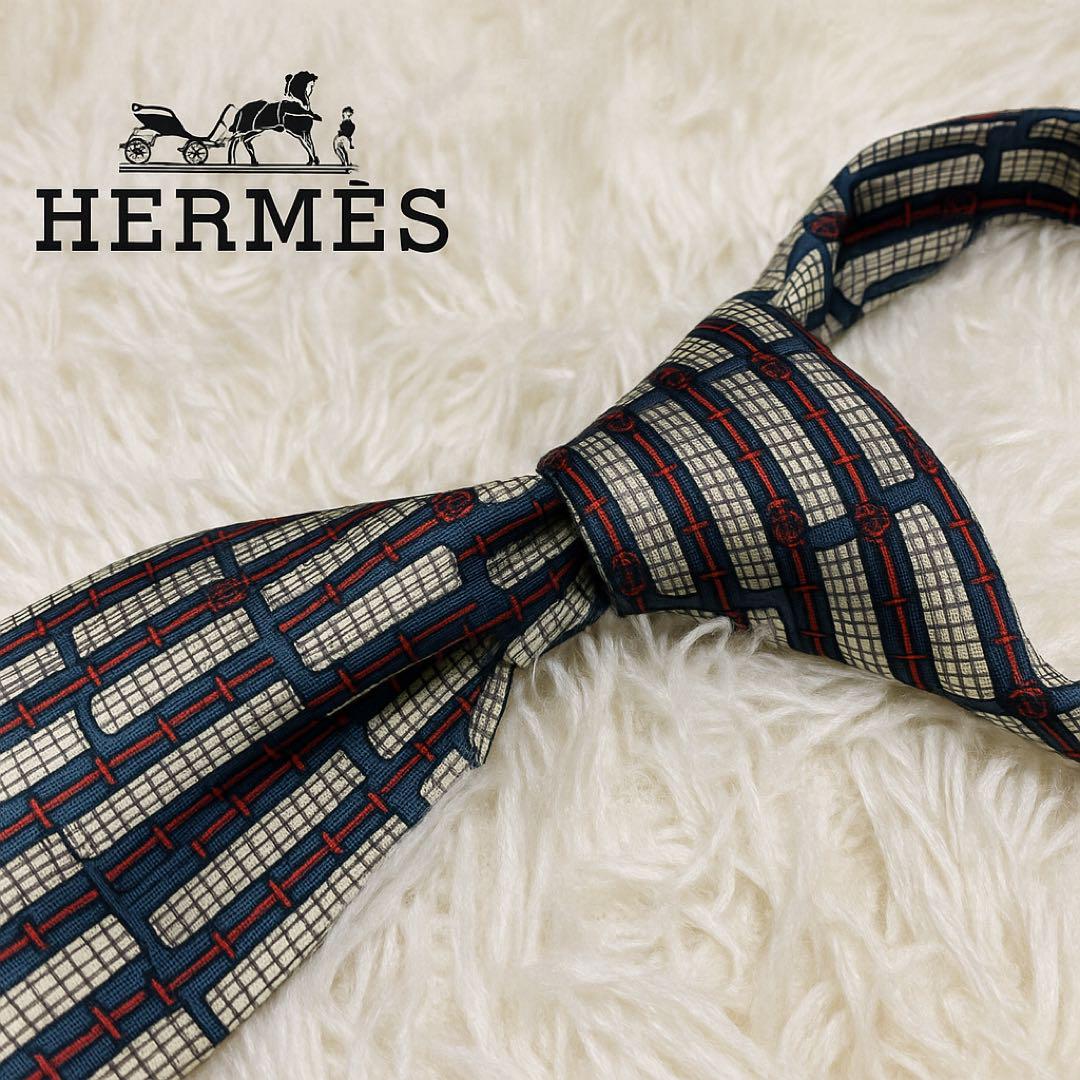 HERMES エルメス　ネクタイ　チェック　編み込み HERMES エルメス ネクタイ チェック 編み込み