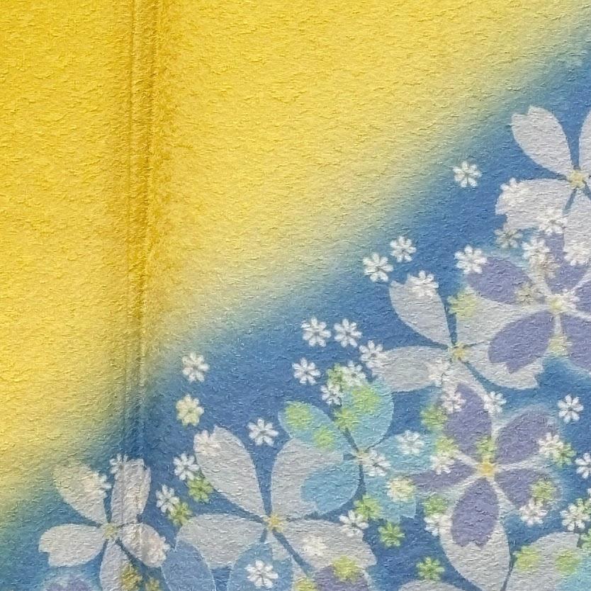 ゆりのはな　本振袖　京友禅ボカシ染め　紋ちりめん　花柄模様　正絹　J902