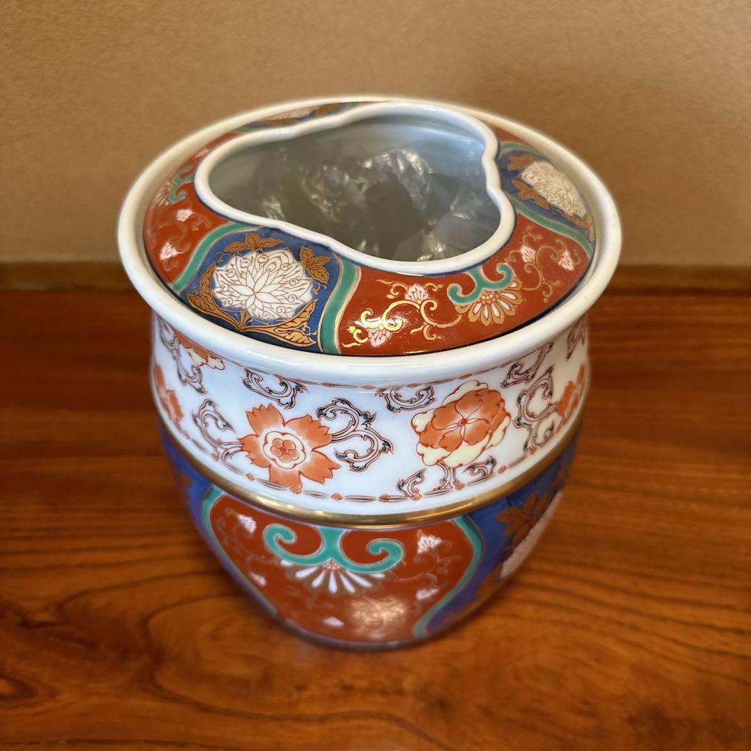 其泉　赤絵 金襴手 屑箱 ごみ箱