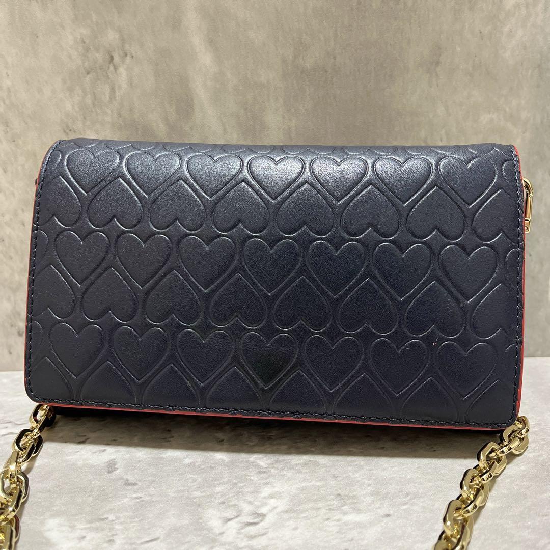 【残りわずか】 美品✨トリーバーチ 限定品ハートチェーン付ウォレット ネイビー バッグ