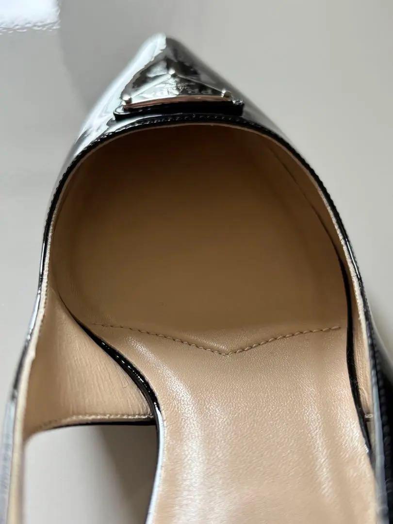 美品 PRADA ロゴ スリングバックパンプス エナメル ブラック 37.5