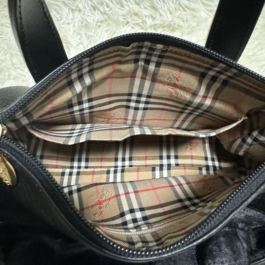 BURBERRY  ハンドバッグ　ミニボストン　内ノバチェック　レザー　金具