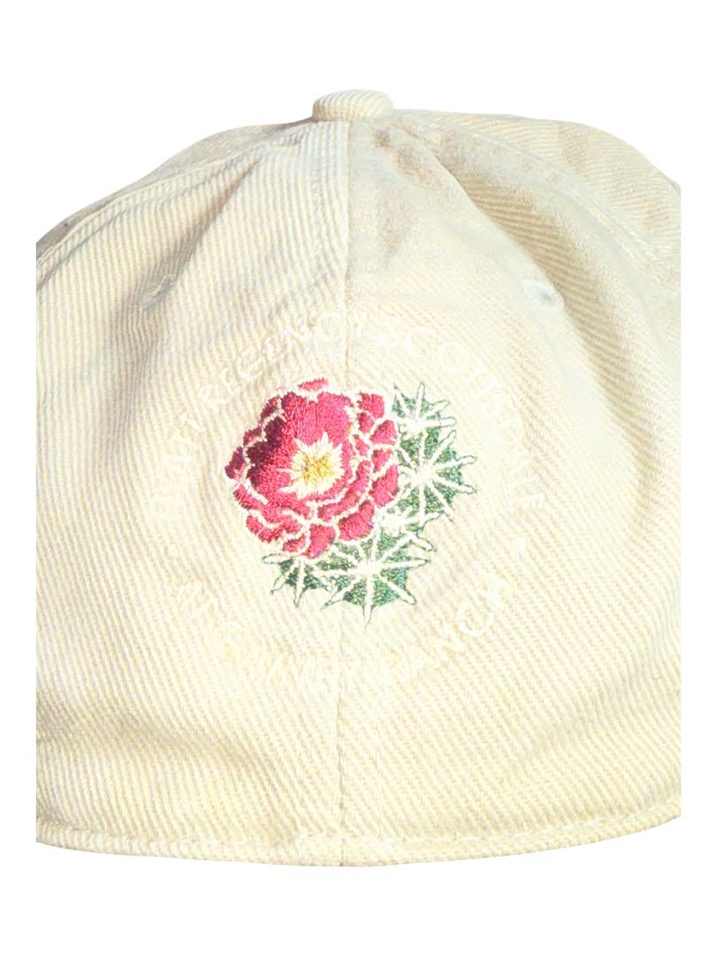 ベージュ 花刺繍 コットン ベースボールキャップ