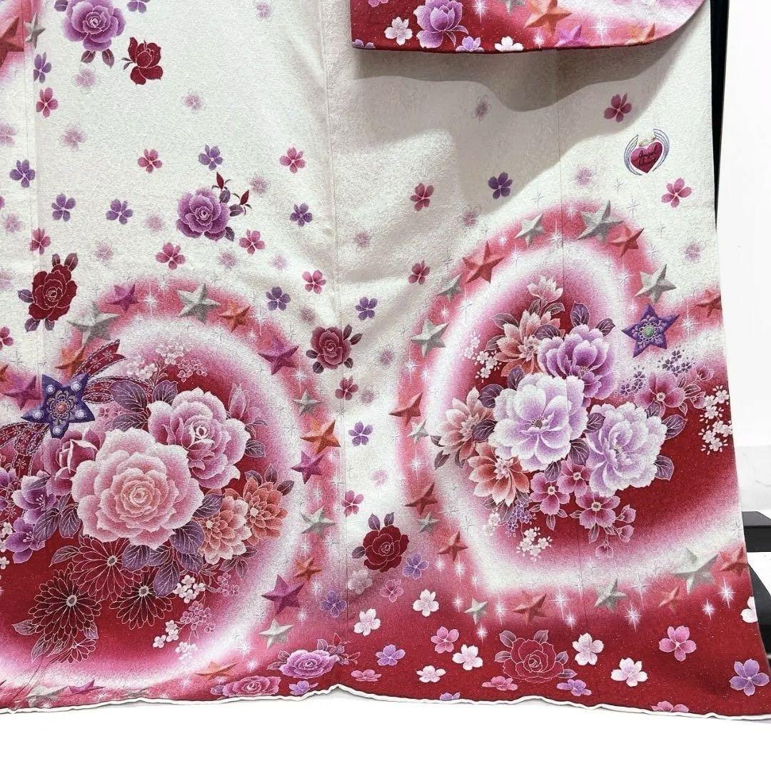 銀通し　刺繍　ハート　薔薇　星　リボン　振袖　晴れの日 着物 021a p