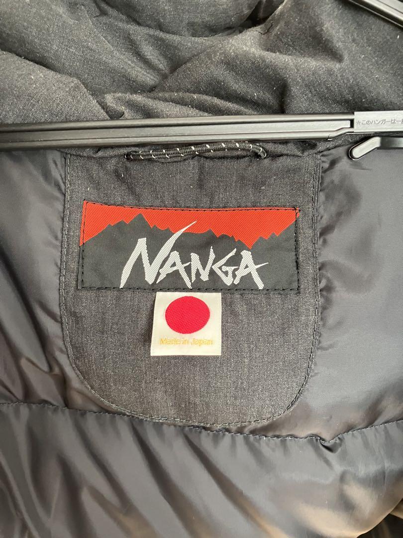 NANGA 焚火 ダウンジャケット チャコールブルーロゴLサイズ