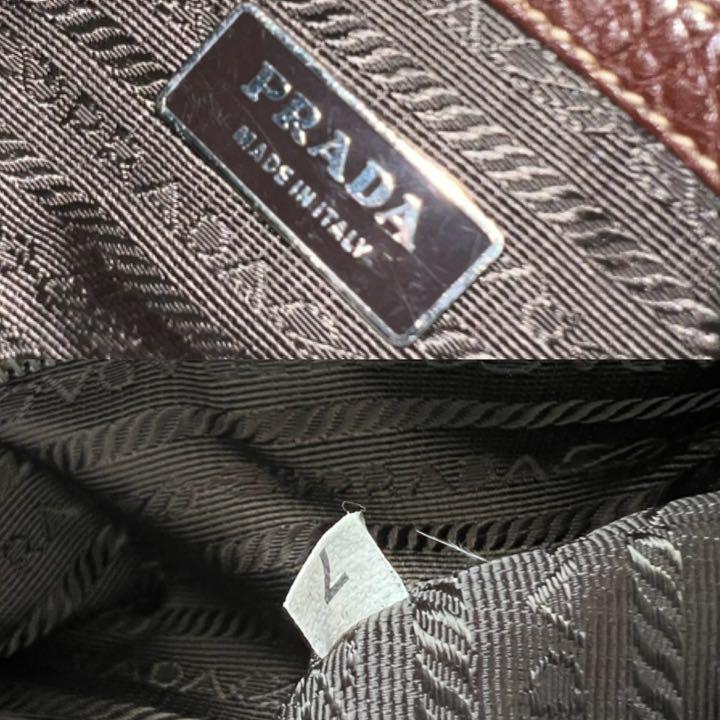 として PRADA レザー ロゴ刻印 ラウンドファスナー 鞄 e1x3Y-m55407122396 プラダ トートバッグ 本革 ブラウン
