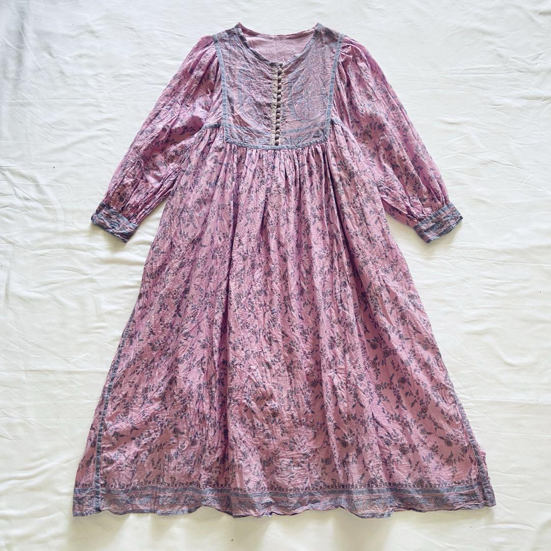 ミルクフェド MILKFED FLOWERPRINTDRESS ピンク インド綿
