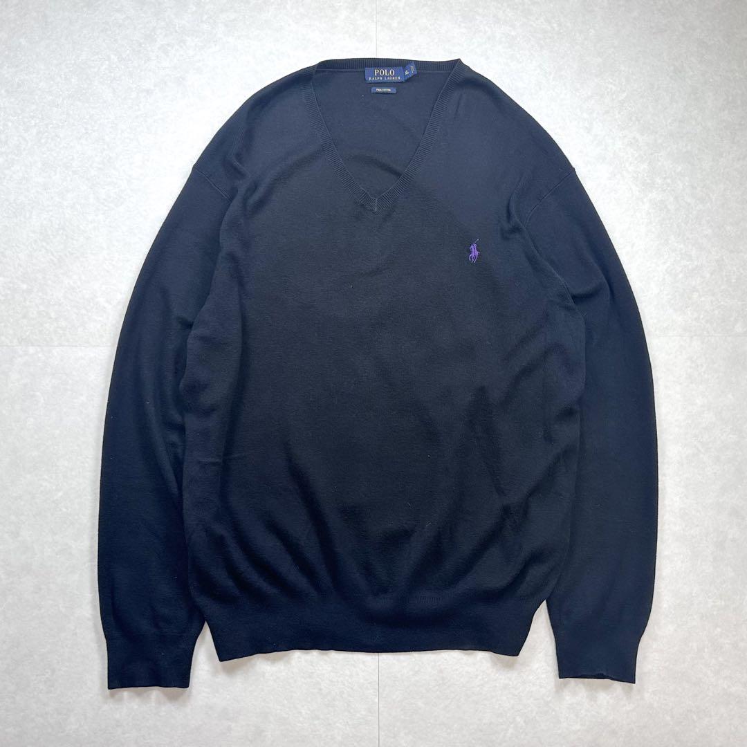 RALPH LAUREN ピマコットン Vネックニット セーター ブラック XL