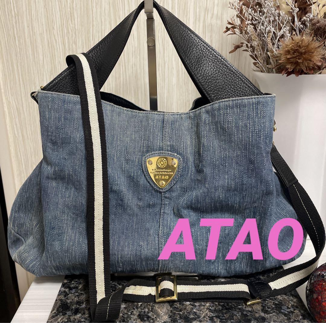 アタオ エルヴィ デニム 本革 2way ショルダーバッグ トート