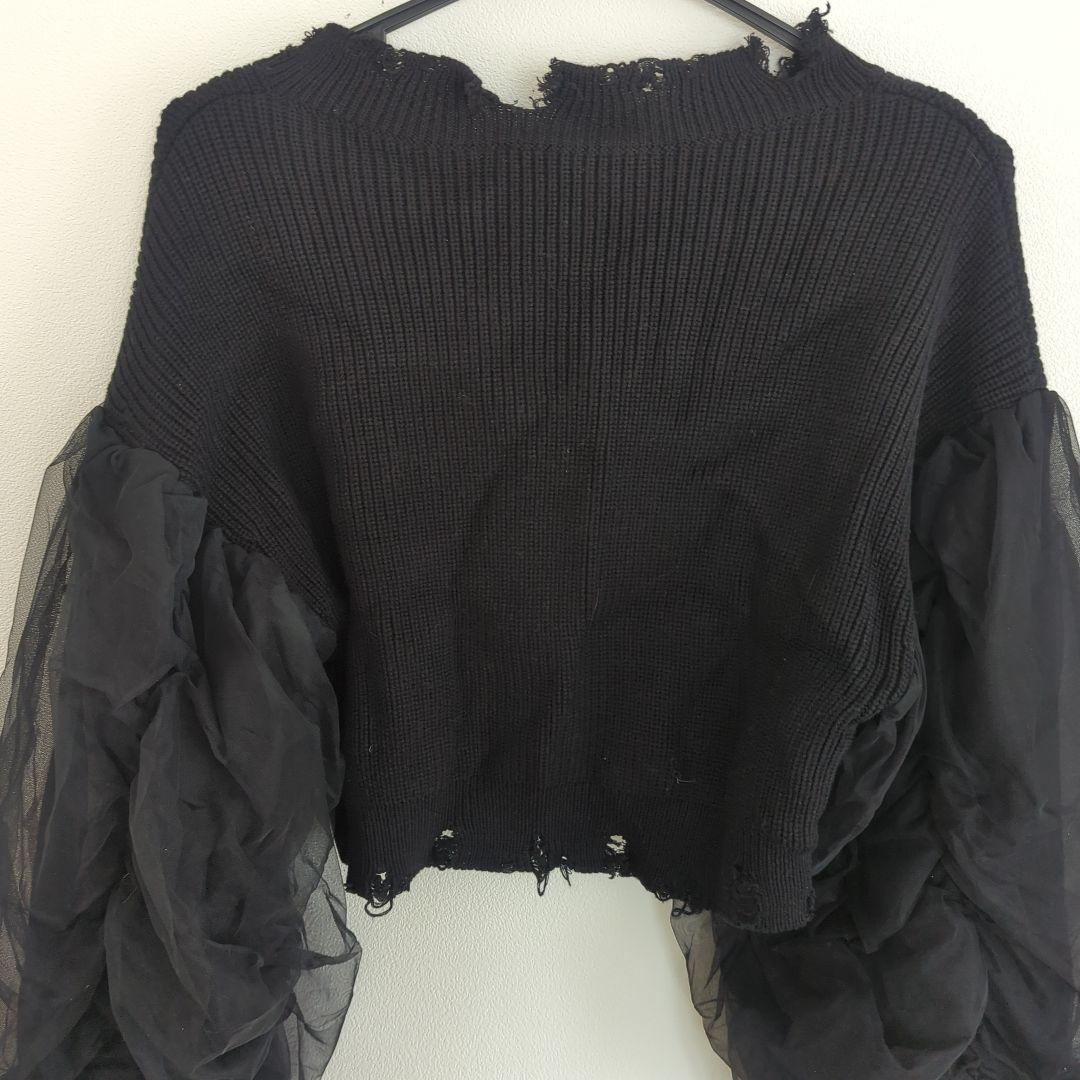 TULLE SLEEVE KNIT CARDIGAN/チュールスリーブニット