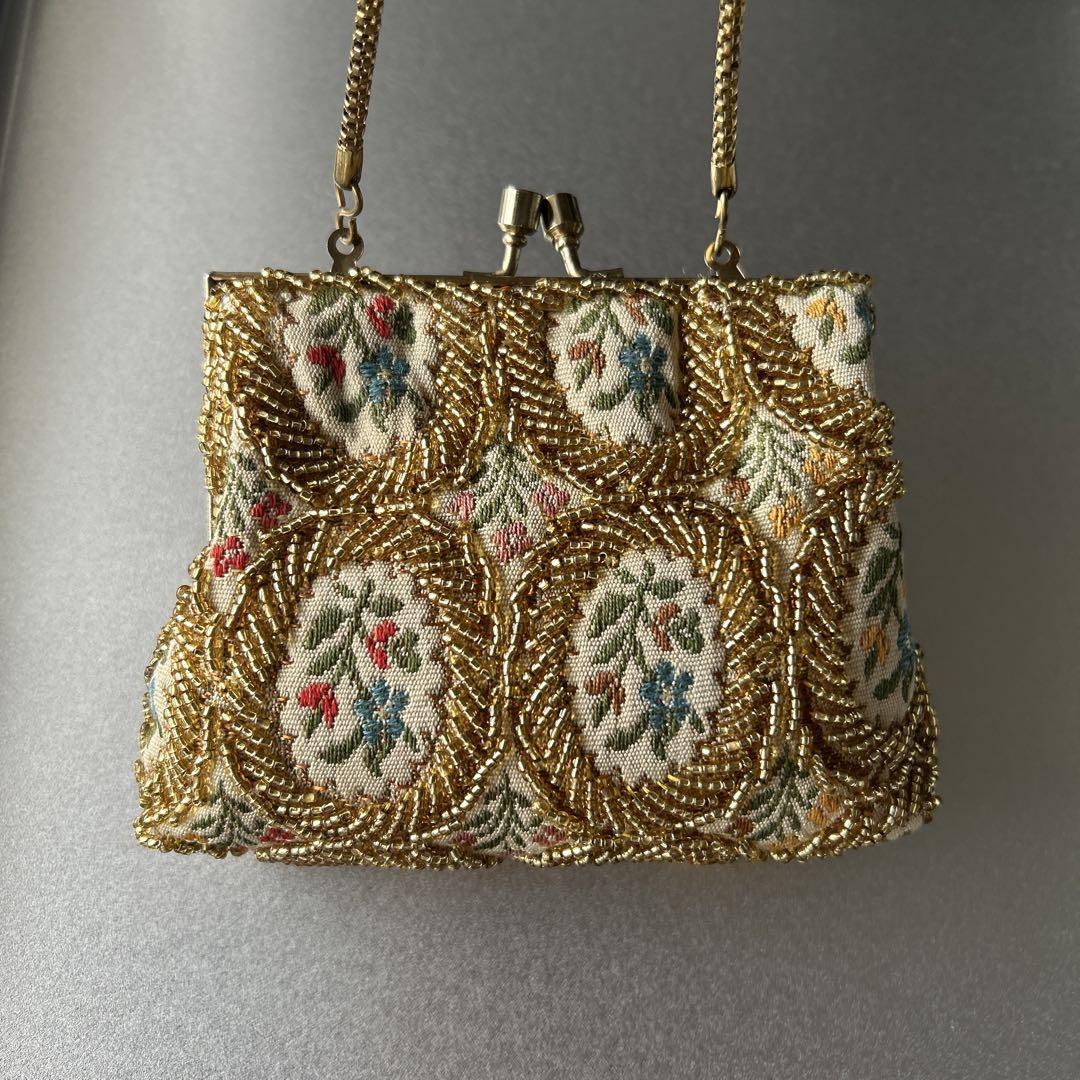 昭和レトロ】 ビーズバッグ がま口 ビンテージ ビーズ刺繍