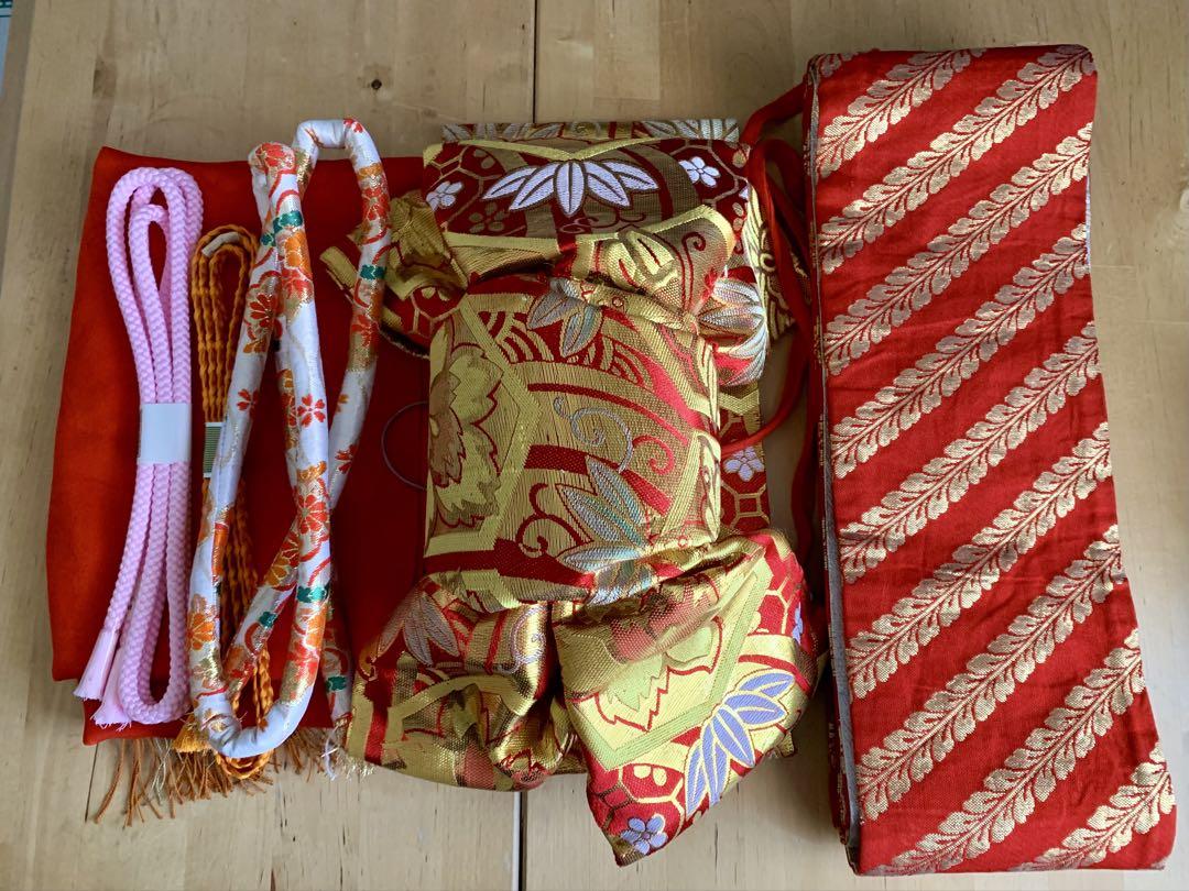 女児用着物・作り帯・半幅帯・しごき・帯締めセット 7歳 七五三 ひな祭り 初詣