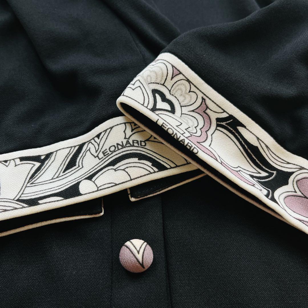 極美品✨レオナール ロングカーディガン LL トリム カンカン素材
