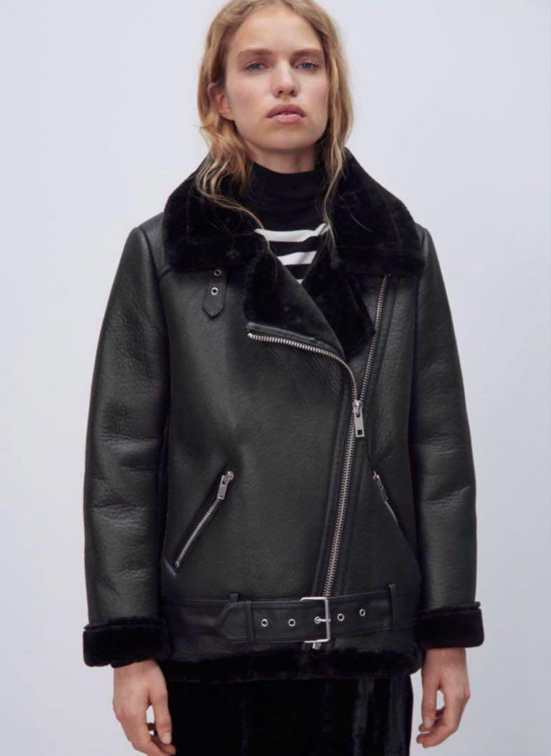 ★新品未使用タグ付 ZARA ダブルライダースジャケット レザー ボア ブラック