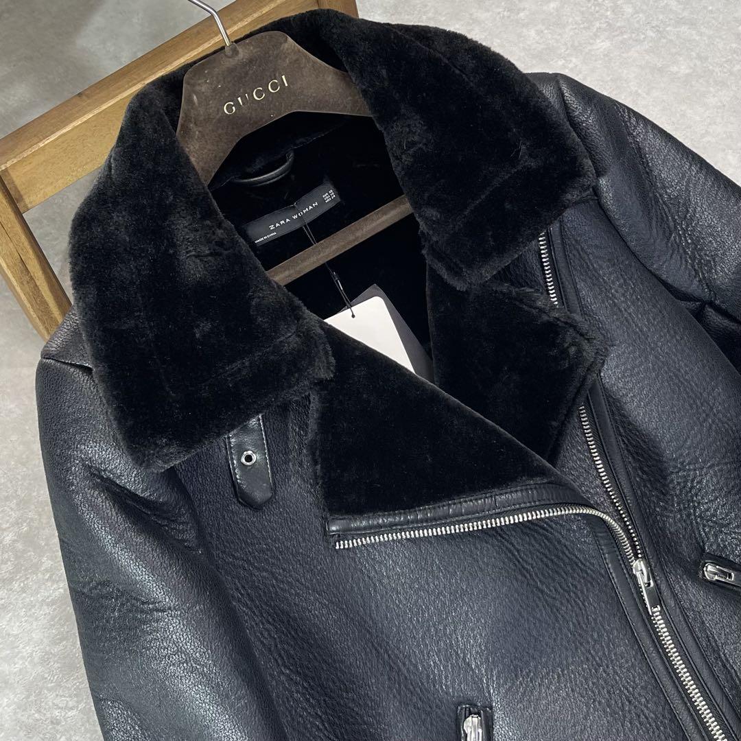 ★新品未使用タグ付 ZARA ダブルライダースジャケット レザー ボア ブラック