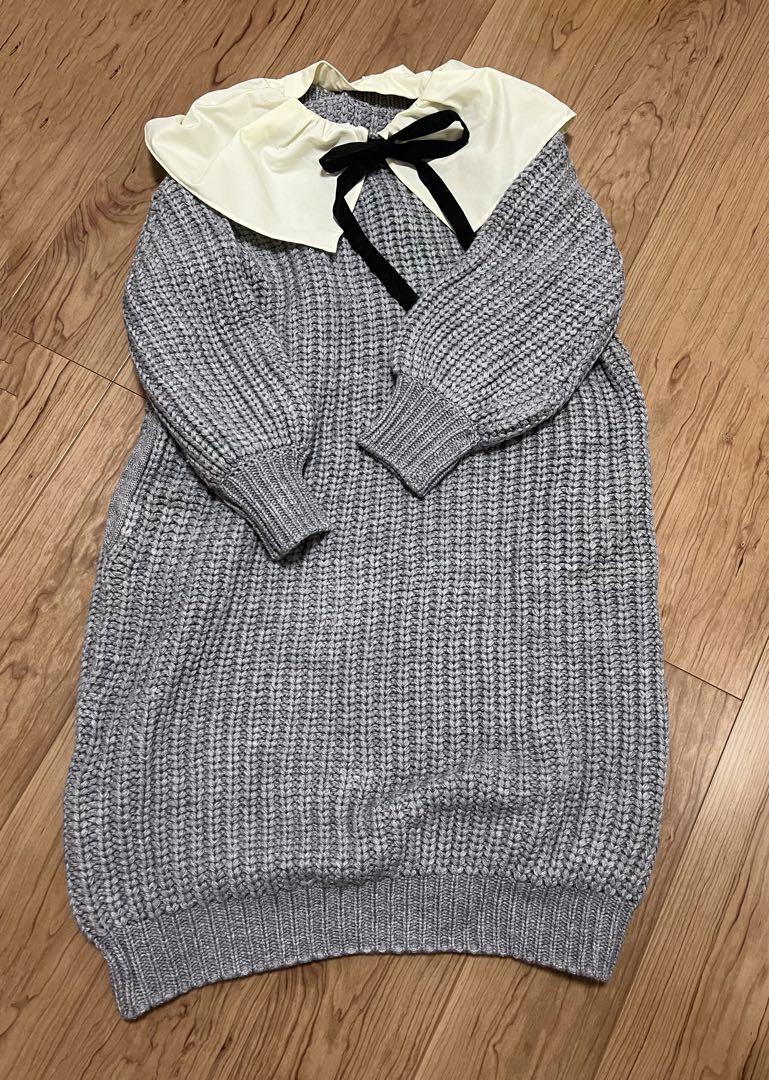 unminou ボリュームカラーニットワンピース(GRAY)