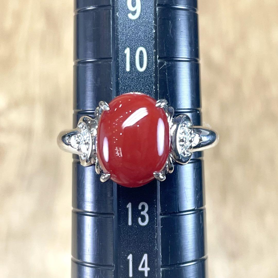 希少!Pt900 血赤サンゴ ダイヤ リング 6.30g M1652 画像9