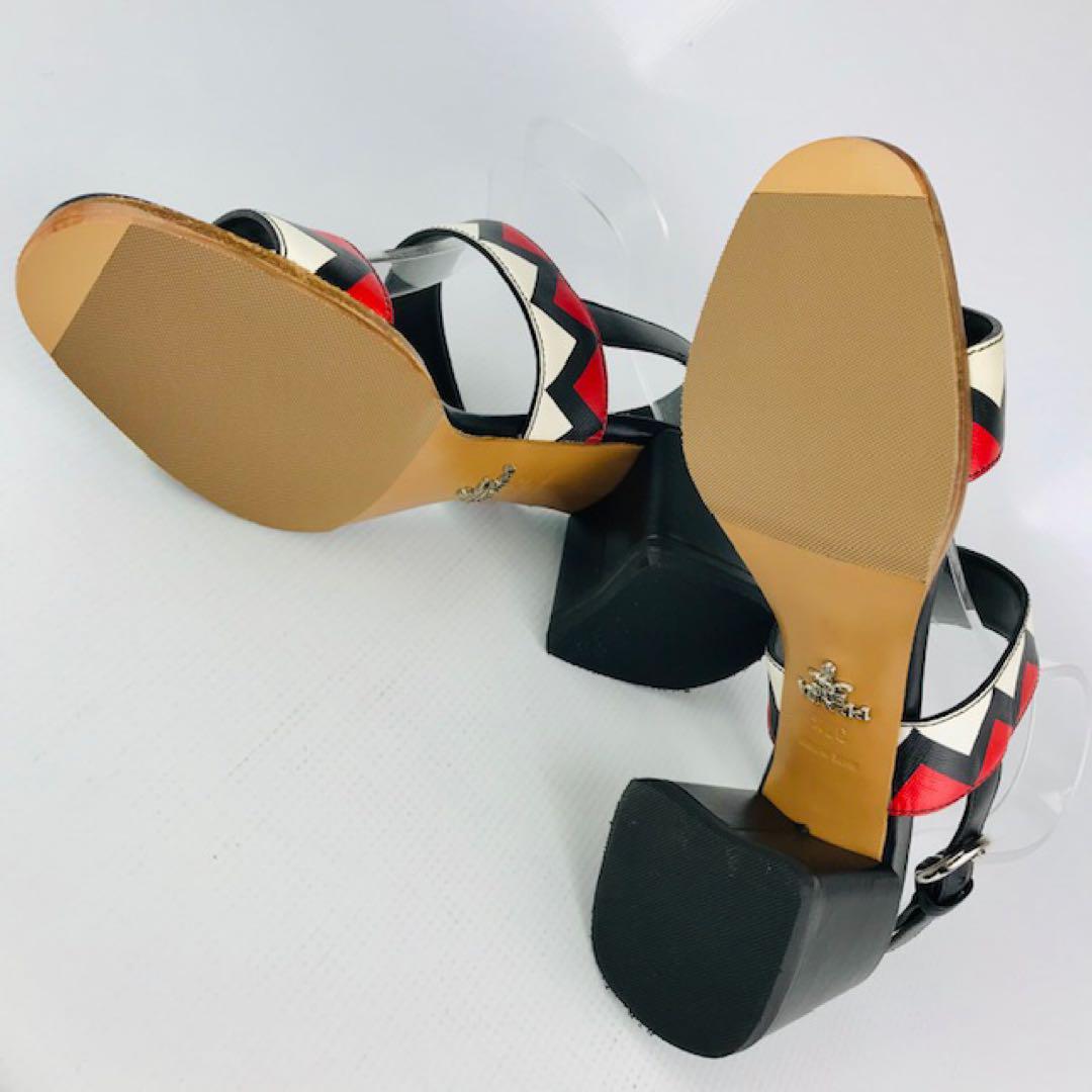 極美品☆PRADA・レザー ストラップ チャンキーヒール サンダル