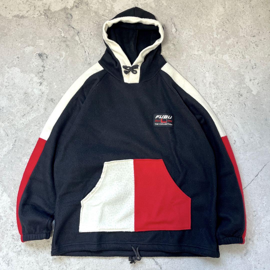 【レア】Fubu 90s USA製 肉厚 ロゴ フリース パーカー 黒 フブ