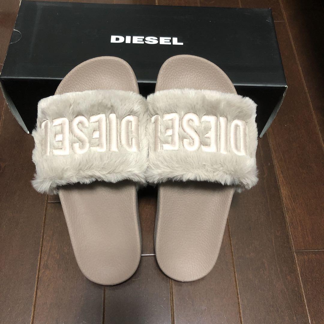 DIESEL ロゴ ファーサンダル ピンク 新品未使用