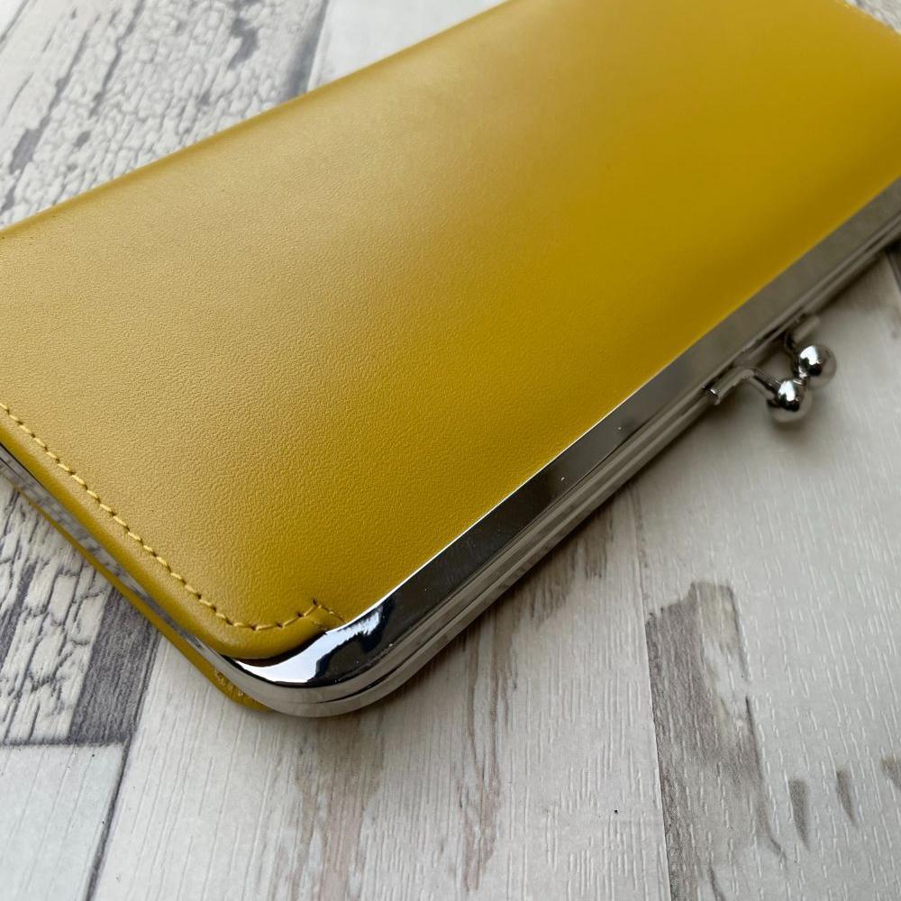 新品 長財布 財布 レディース がま口 ガマ口 イエロー 本革