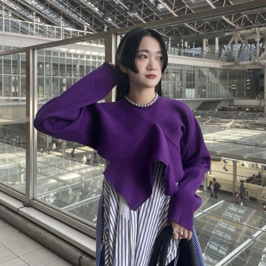 【UN3D.】HEM DRAPE SHORT KT TOP パープル　38サイズ