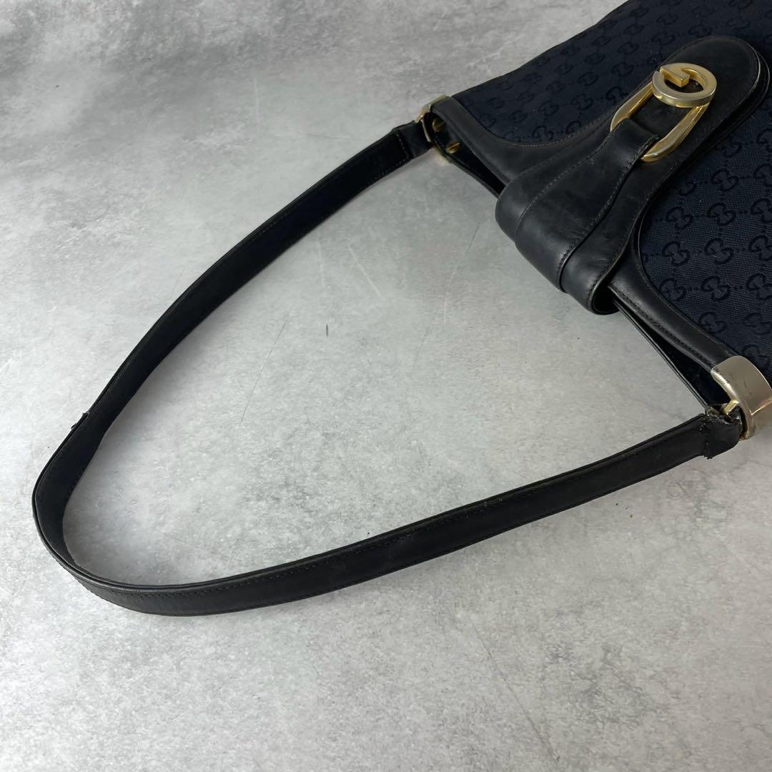 GUCCI ワンショルダーバッグ キャンバス ggレザー ブラック 金具