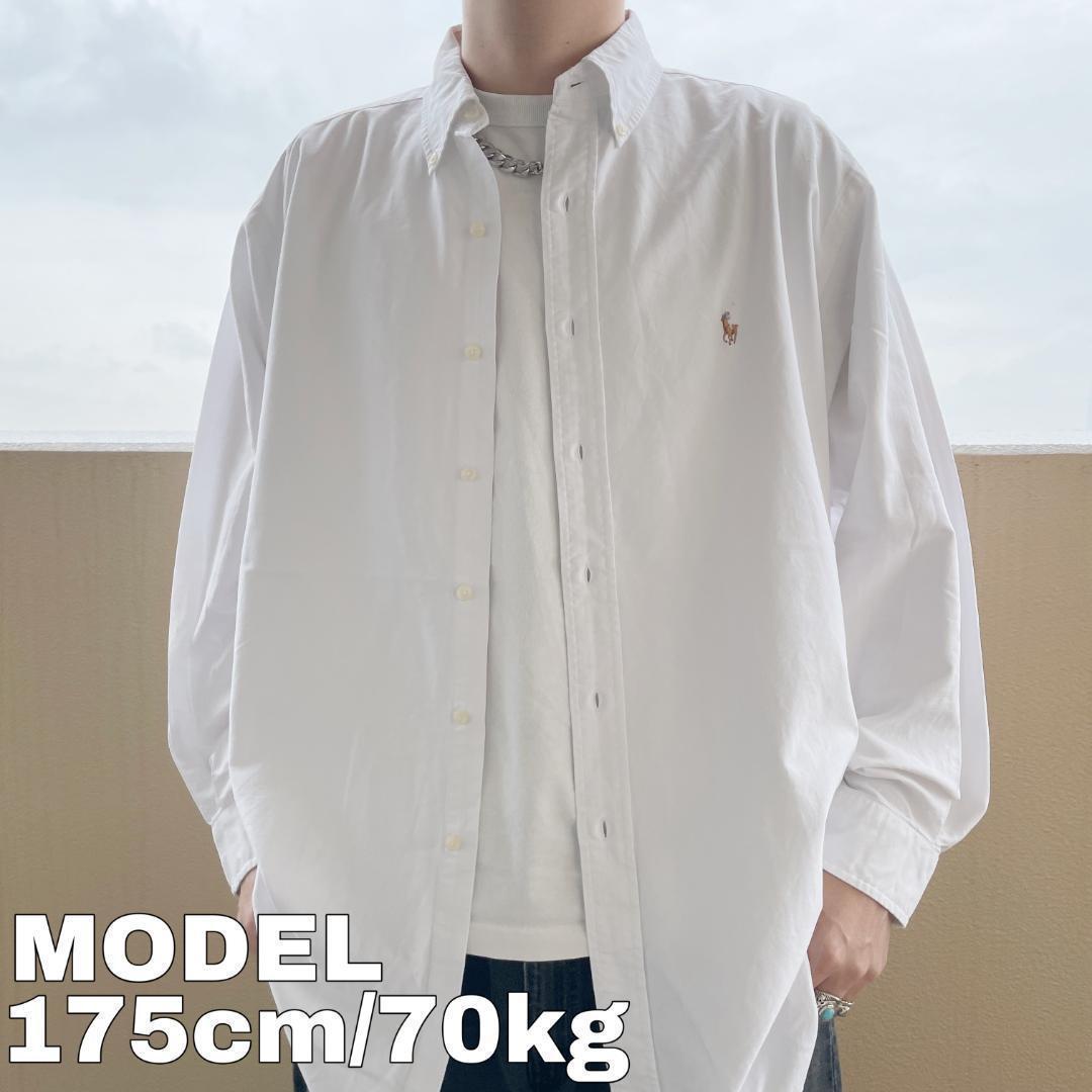 ラルフローレン BD無地 白シャツ 2XL ホワイト 茶色 青 ポニー刺繍 古着