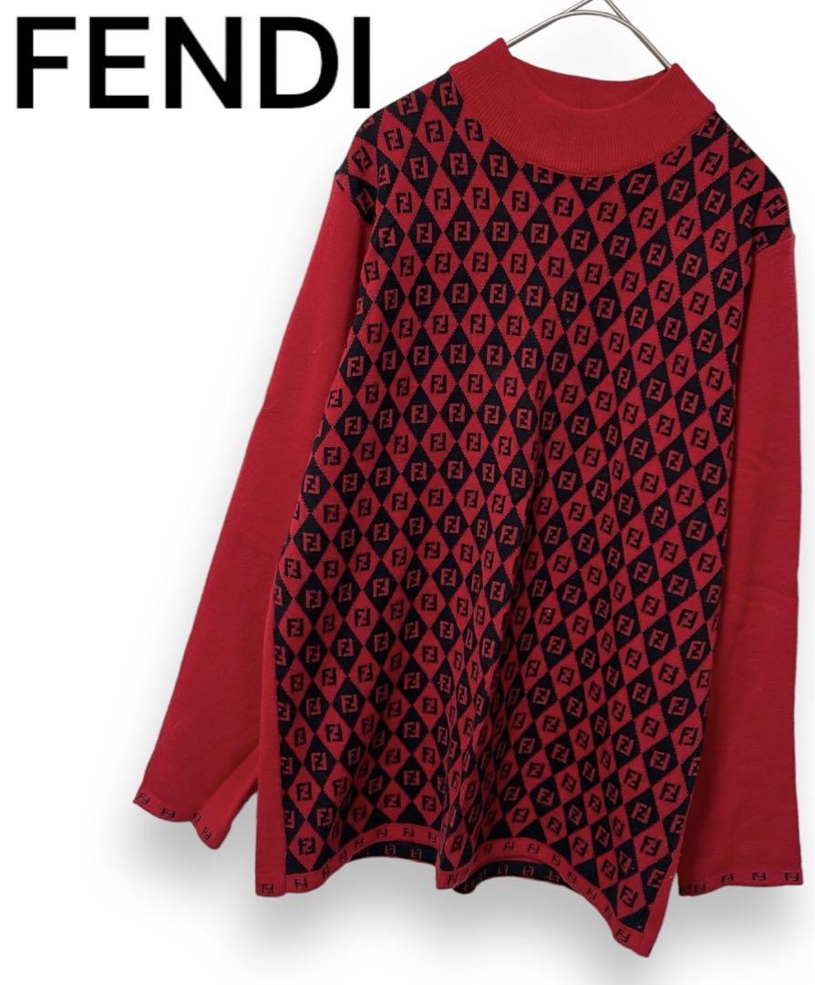 FENDI フェンディ ロゴ アーガイル ニット ボルドー 美品
