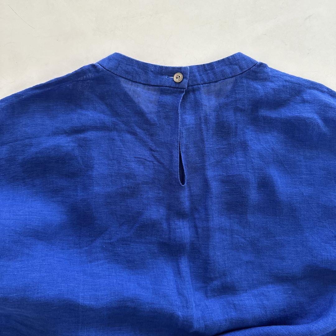 arts&sienceリネン 長袖シャツ 青 バックボタン付き