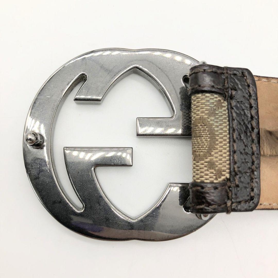 美品☆GUCCI　インターロッキング　GG　メンズ　　ベルト　キャンバス　レザー