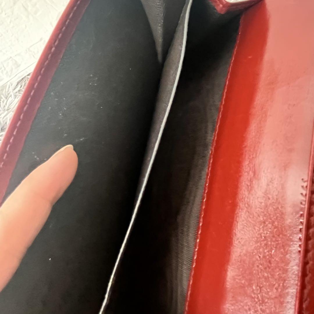 美品✨GUCCI 長財布　Wホック シマ　ロゴプレート　ワインレッド