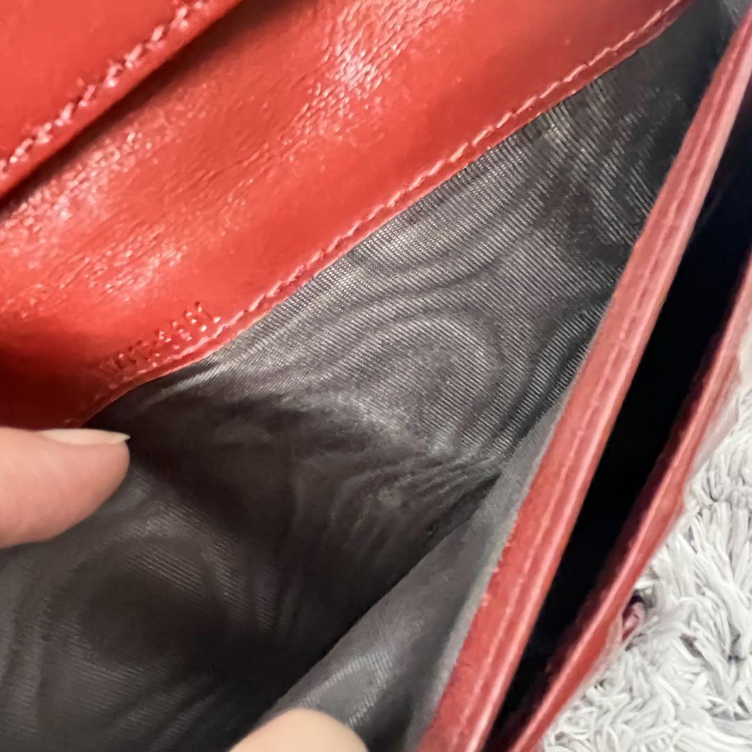 美品✨GUCCI 長財布　Wホック シマ　ロゴプレート　ワインレッド