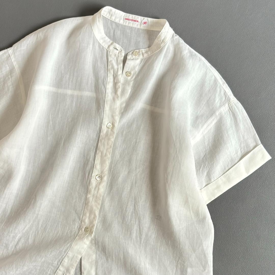 美品 ドレステリア 麻 リネン 100％ シャツ ブラウス 半袖 白 刺繍入り 美品 ドレステリア 麻 リネン 100％ シャツ ブラウス 半袖 白