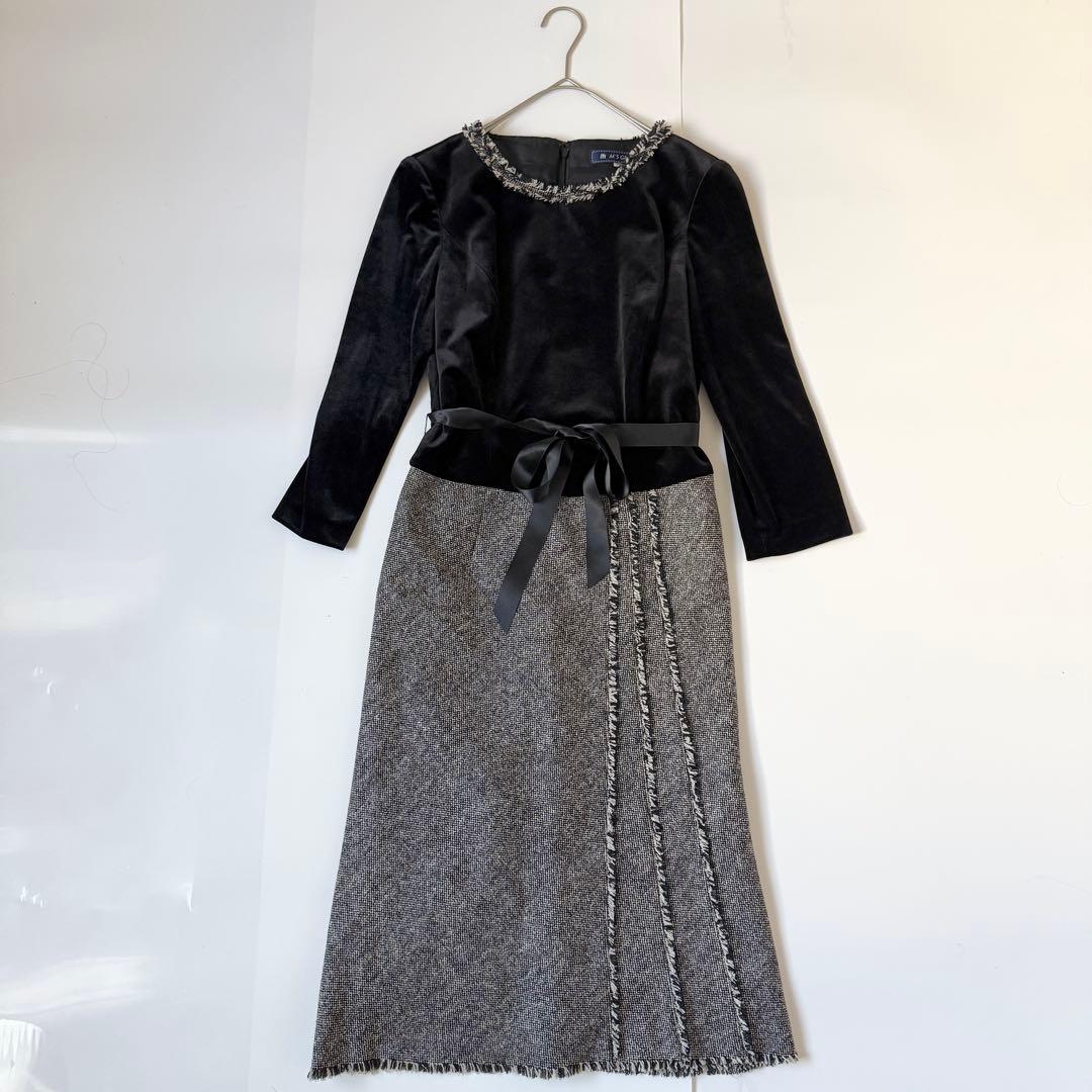 エムズグレイシー ベロア ロングワンピース リボン シルク 清楚 フォーマルM M S GRACY