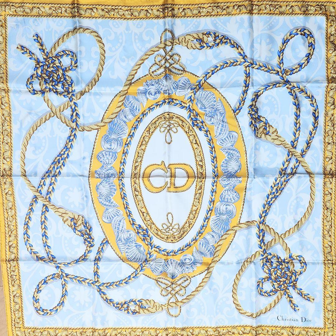Christian Dior シルクスカーフ 青色 ロゴプリント90センチ四方