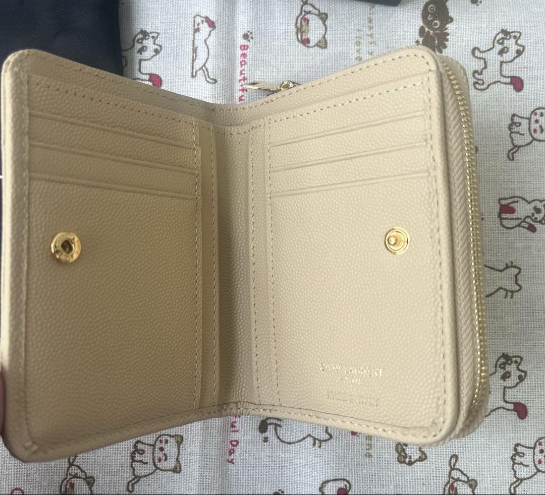 美品*YSL サンローラン　ロゴ二つ折り財布　ダークベージュ