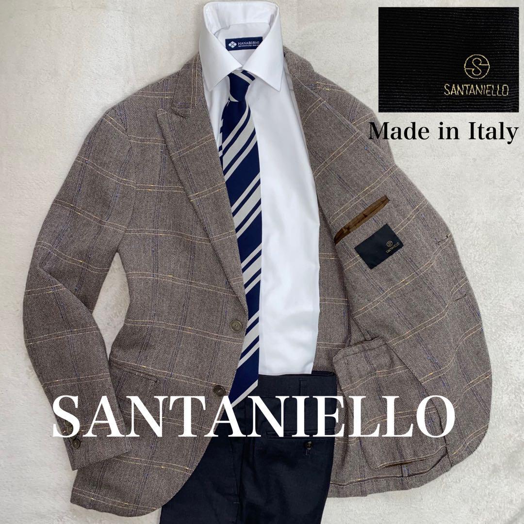 SANTANIELLO イタリア製 圧巻の高級感 M位 チェック柄 ヘリンボーン