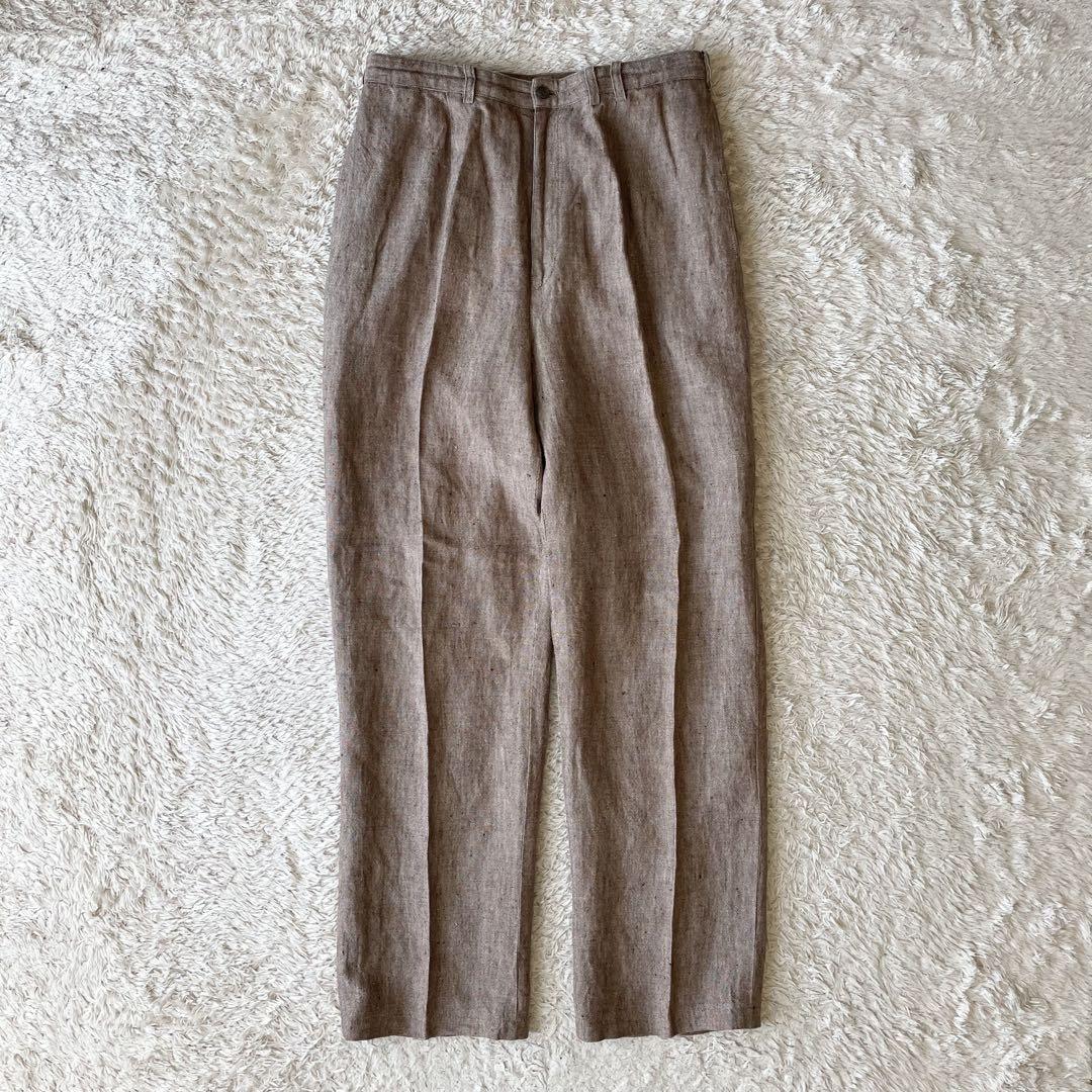 美品 mademoiselle non non リネンパンツ L ブラウン