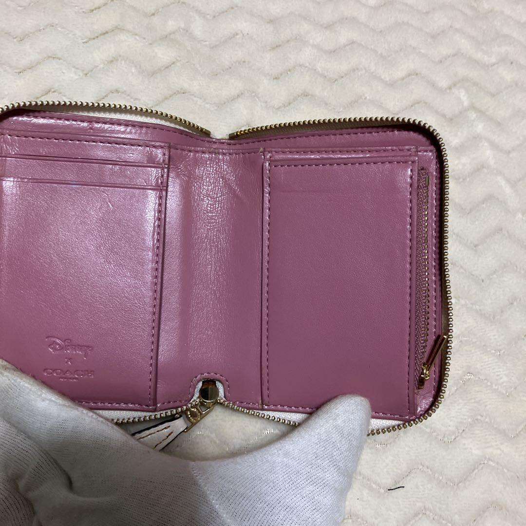 美品) COACH コーチ ディズニー コラボ ミニー 二つ折り財布