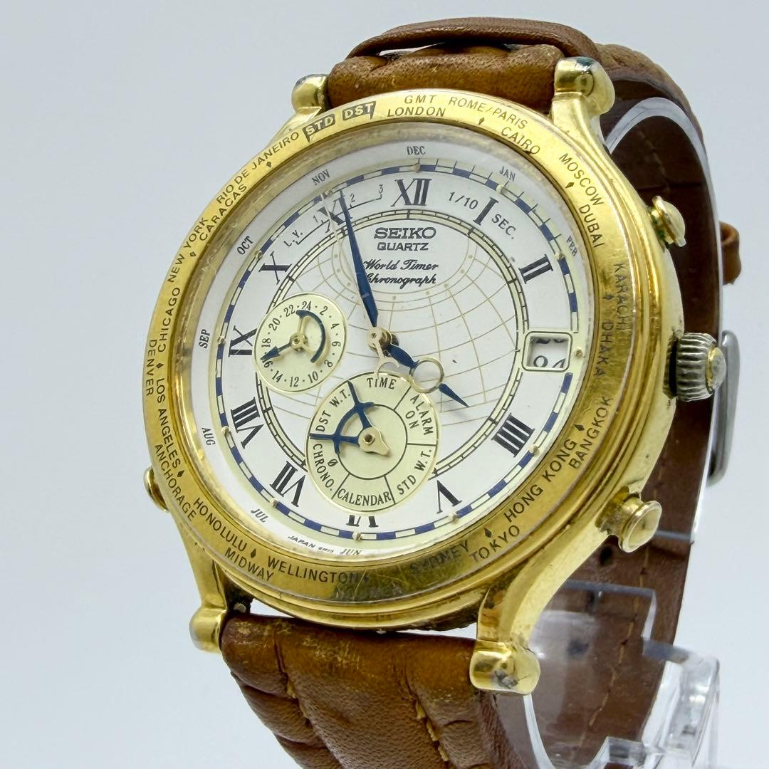 SEIKO セイコー ワールドタイマー クロノグラフ ゴールドカラー 不動 
