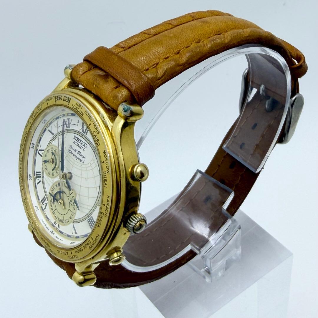 SEIKO セイコー ワールドタイマー クロノグラフ ゴールドカラー 不動