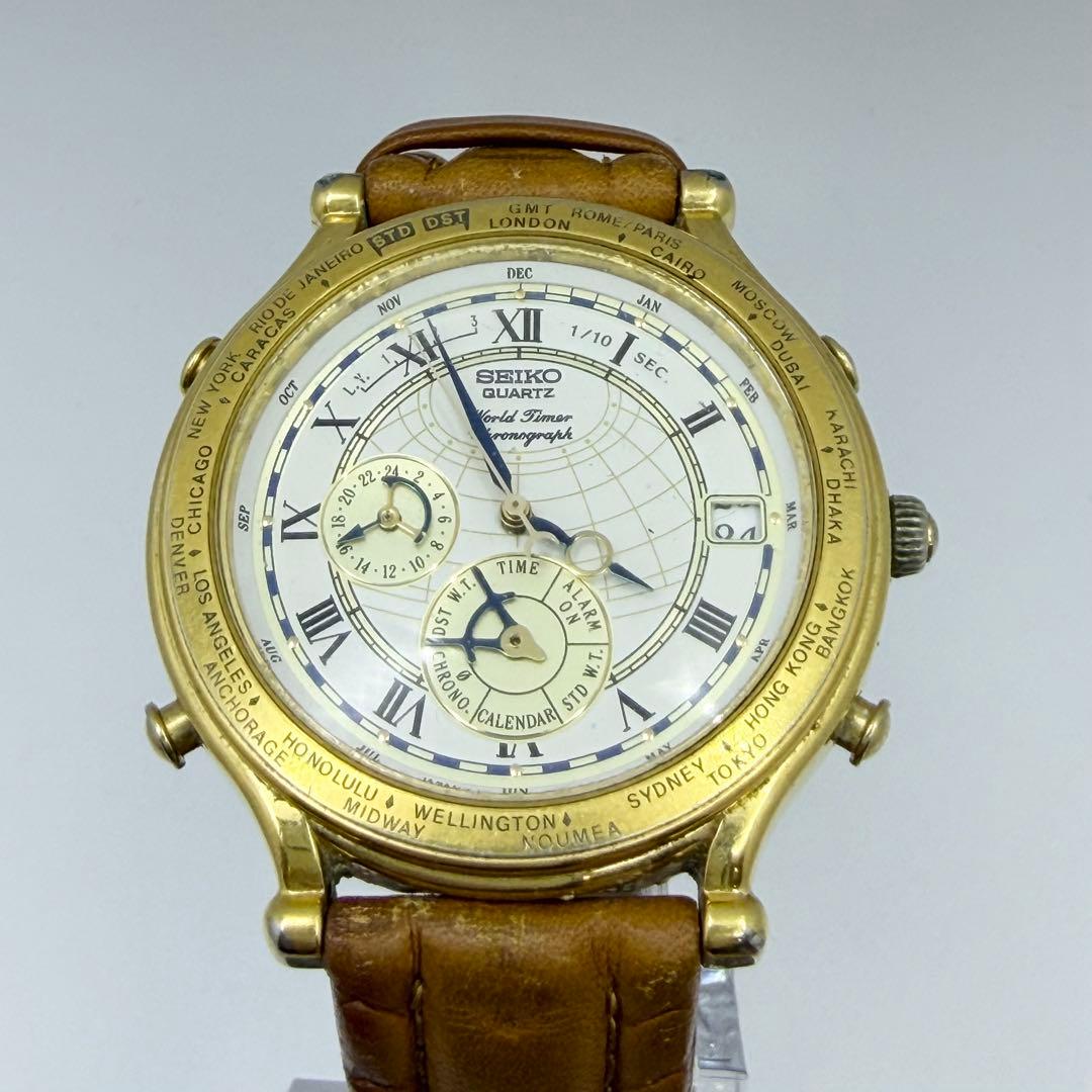 SEIKO セイコー ワールドタイマー クロノグラフ ゴールドカラー 不動