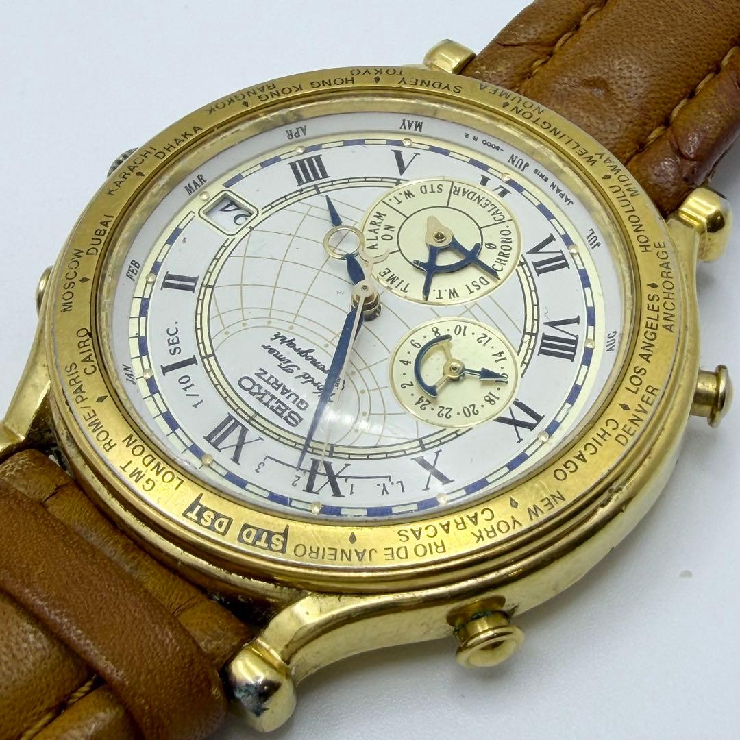 SEIKO セイコー ワールドタイマー クロノグラフ ゴールドカラー 不動