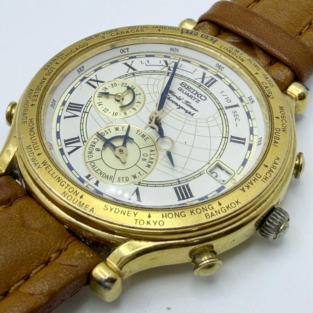 SEIKO セイコー ワールドタイマー クロノグラフ ゴールドカラー 不動