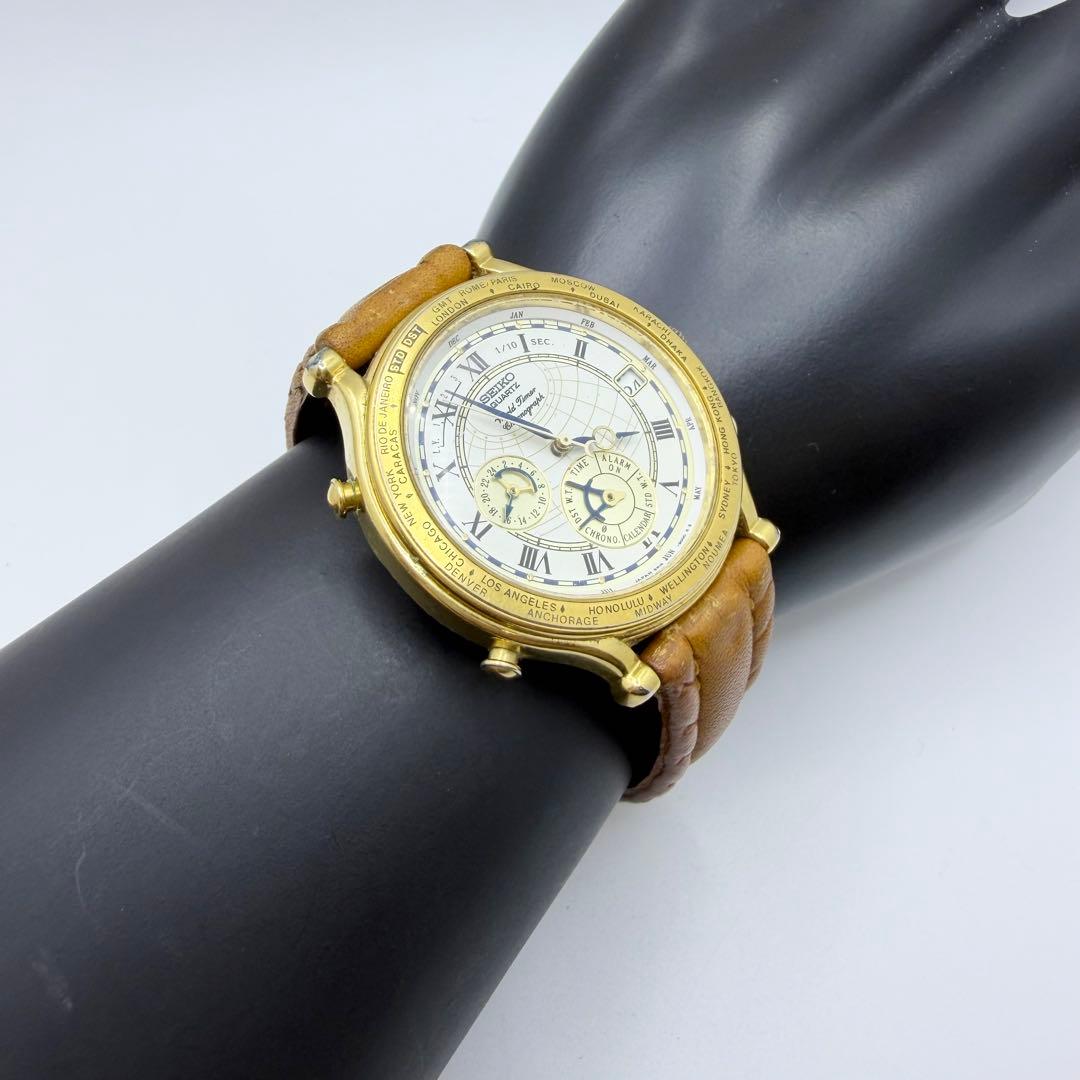 SEIKO セイコー ワールドタイマー クロノグラフ ゴールドカラー 不動