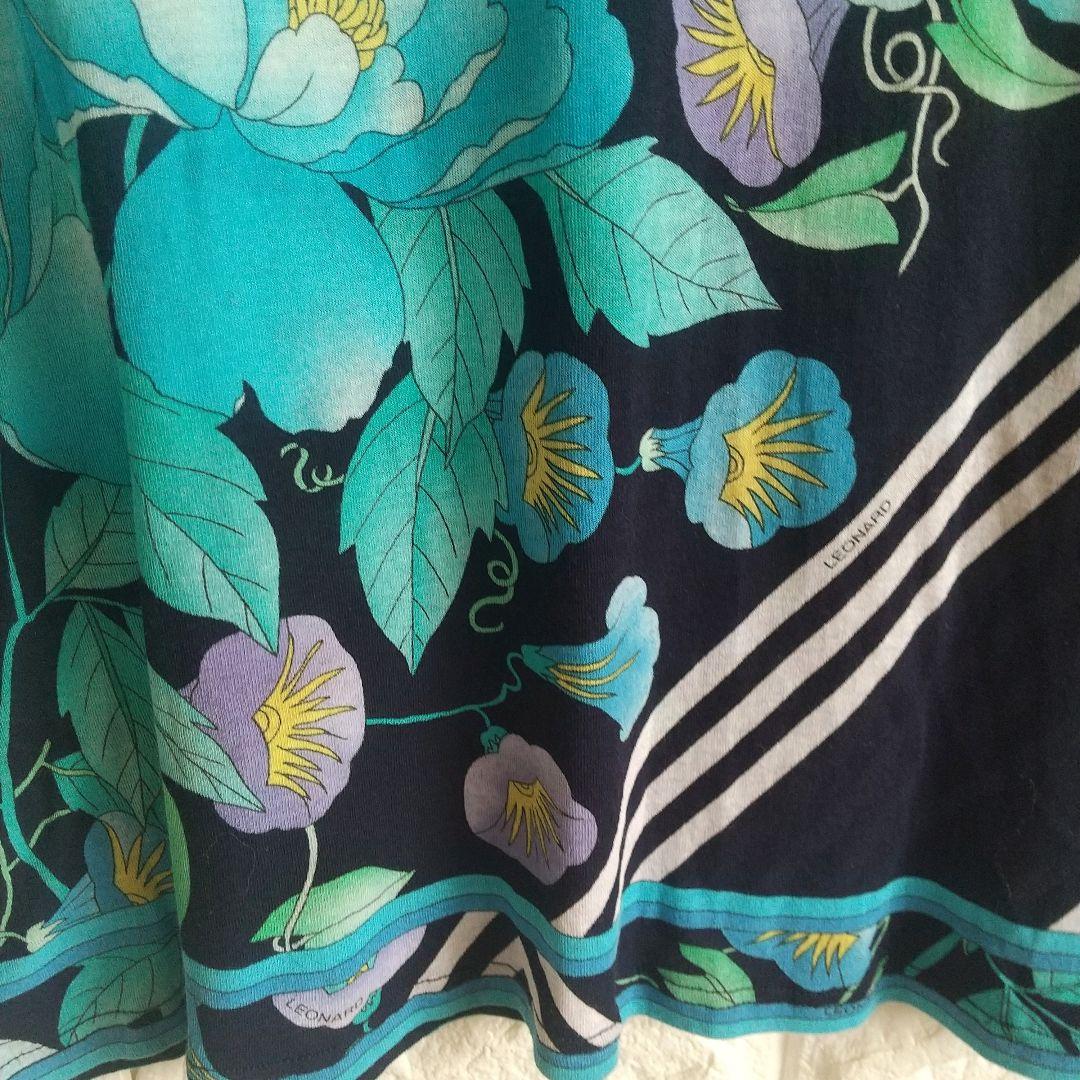 LEONARD FASHION レオナール 花柄 チュニックトリムコットン40