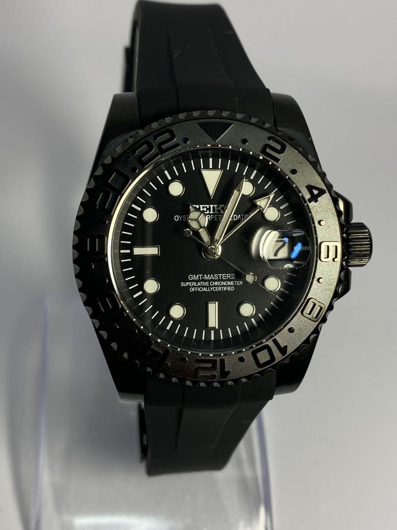 mod GMT MASTER II 自動巻き ブラック カスタム　裏蓋スケ　S