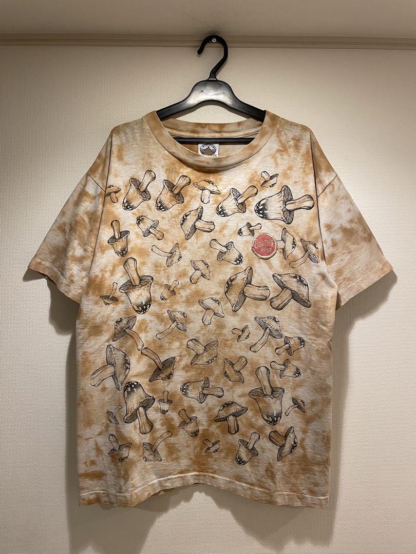 90s USA製 マジックマッシュルーム キノコ 総柄 ビンテージ Tシャツ