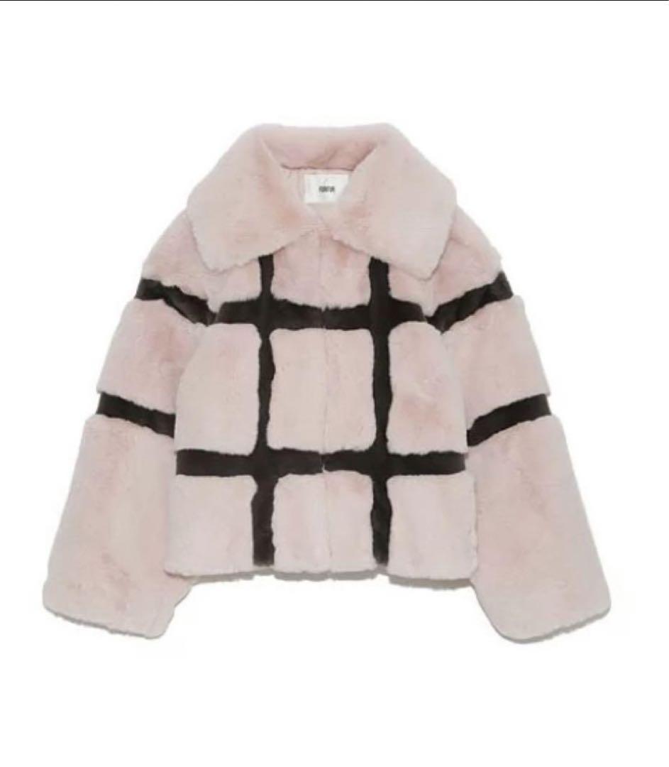 FUR FUR ファー ファー エコファーチェックブルゾン コート ピンク